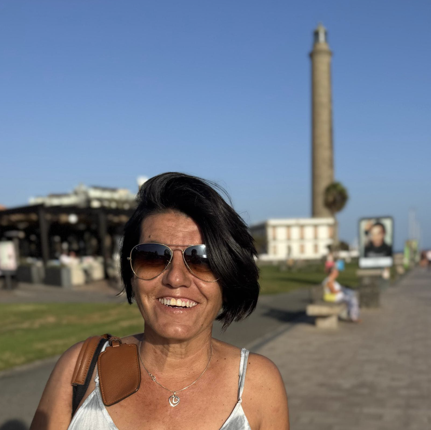 Paqui at the Maspalomas lighthouse, Gran Canaria